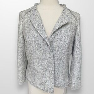 NEW Loft Womens Size 10 P Blazer Jacket Black White‎ Tweed Texture Fringe Career